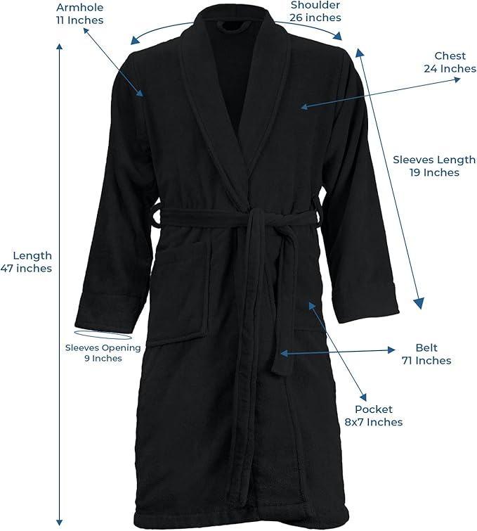 DAN RIVER Premium Cotton Terry Robes for Women and Men, Ultra Soft bathrobe with Adjustable Waist Belt and Pockets Pack of 1