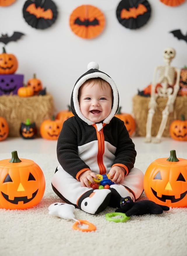 PATPAT Fleece Hooded Footed Romper Clothes, Soft Warm Footie Covers, Car Seat Friendly, Easy Zip, Cute Boy Girl