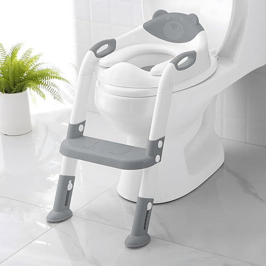 Potty Training Seat ，SKYROKU Potty Training Toilet with Step Stool Ladder, for Kids Boys Girls Toddlers - Comfortable Safe Potty Seat with Anti-Slip Pads Ladder （Grey）