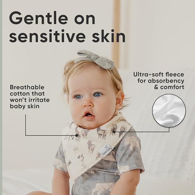 Copper Pearl 4 Pack Soft Cotton Baby Bibs for Drooling and Teething, Absorbent Drool Bibs for Baby Girl and Boy, Adjustable to Fit Newborns to Toddlers, Tons of Styles (Timber)