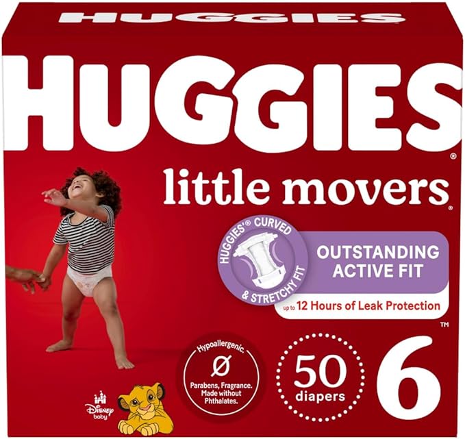 Huggies Size 6 Diapers, Little Movers Baby Diapers, Size 6 (35+ lbs), 50 Count (2 packs of 25), Packaging May Vary