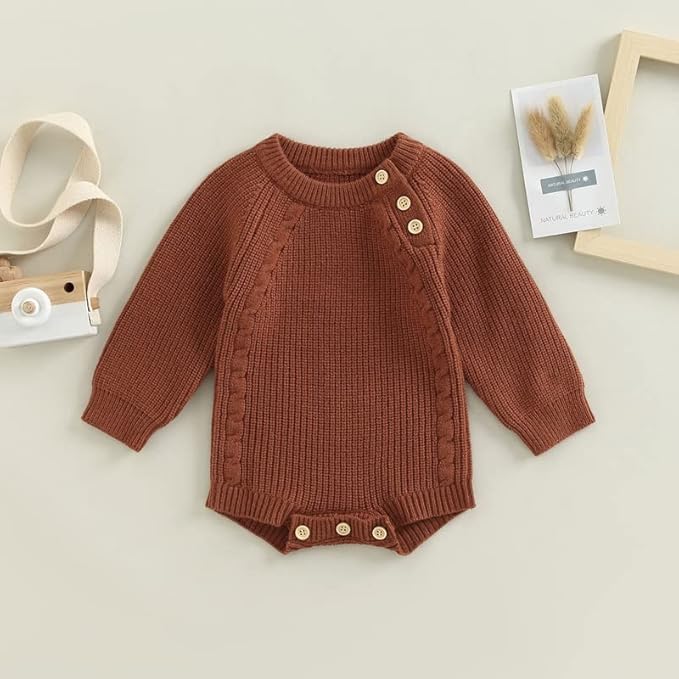 FYBITBO Baby Girl Boy Sweater Knit Oversized Pullover Sweatshirt Romper Onesie Warm Fall Winter Clothes Outfit Newborn