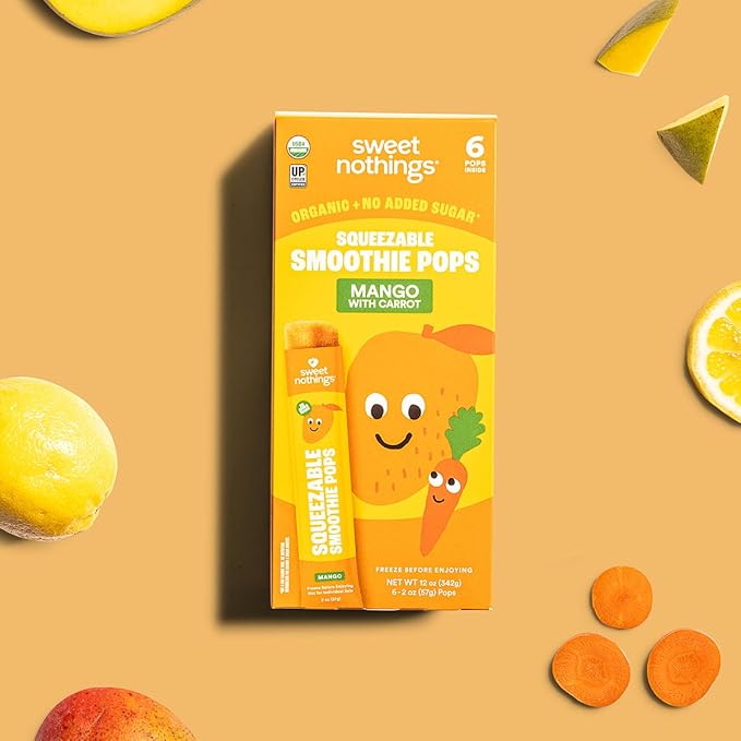 Sweet Nothings, Multi-Pack, USDA Organic Kids' Squeezable Super Fruit Smoothie, Value Pack of 24 - Dye-Free, No Added Sugar,Vegan, Healthy Organic Fruit and Veggie Pops, Freeze & Enjoy