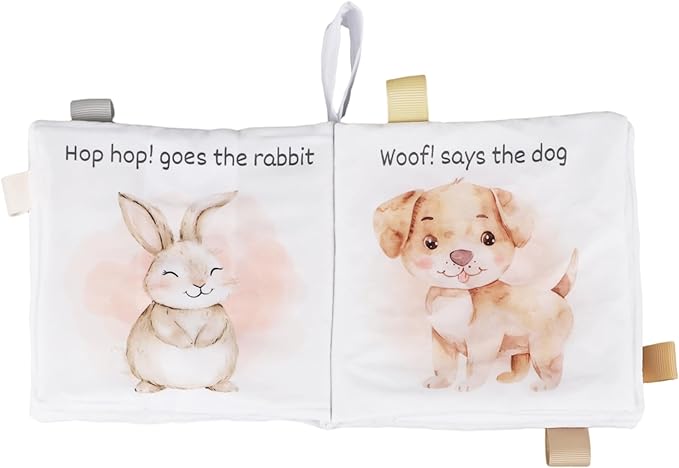 Ali+Oli Baby Cloth Book – Soft Sensory Crinkle Book for Infants 0-12 Months – Early Learning Touch & Feel Tummy Time Toy – Colorful taggies - Newborn Shower Gift - Farm Animals