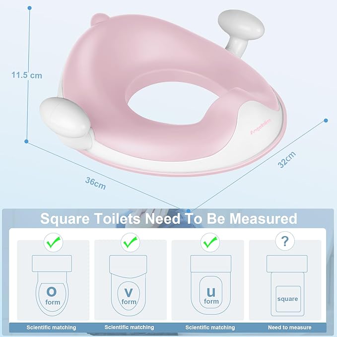 ANGELBLISS Baby Potty Training Toilet Seat with Soft Cushion Handles, Haute Collection, Double Anti-Slip Design and Splash Guard for Boys and Girls (Pink)