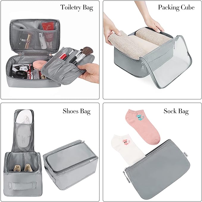 BAGAIL 8 Set Packing Cubes Luggage Packing Organizers for Travel Accessories-Pewter Color