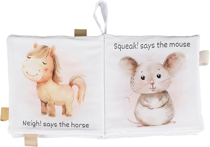 Ali+Oli Baby Cloth Book – Soft Sensory Crinkle Book for Infants 0-12 Months – Early Learning Touch & Feel Tummy Time Toy – Colorful taggies - Newborn Shower Gift - Farm Animals