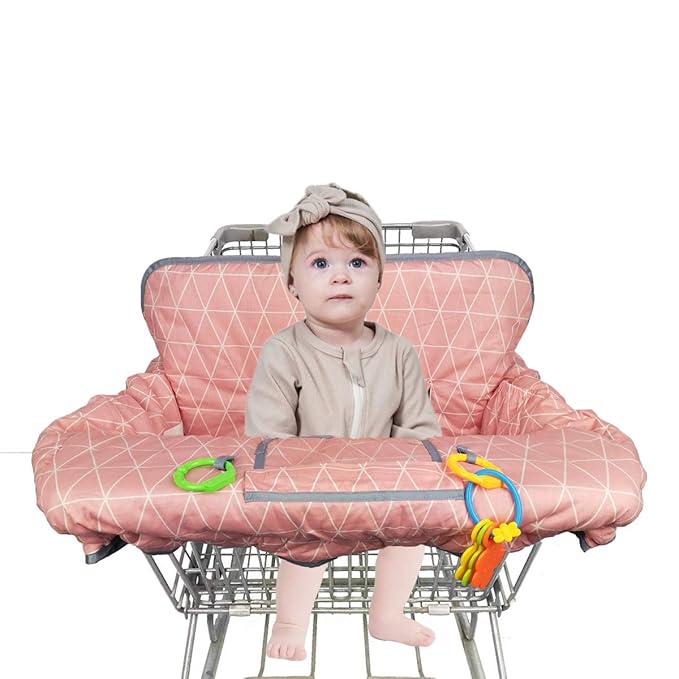 Shopping Cart Covers for Baby Girl, Cotton High Chair Cover, Toddler Grocery cart Cushion, Infant Cart Cover for Babies Girl, Machine Washable (Pink)