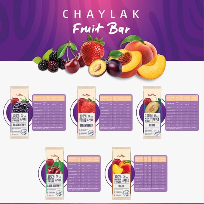 Fruit Snacks Bar by Chaylak, Fruit Leather Variety Pack, 100% Natural, No Sugar Added, Gluten-Free, Vegan, Healthy On-the-Go Snack for Adults & Kids – Assorted Real Fruit Flavors, Bulk 0.70 oz x 25