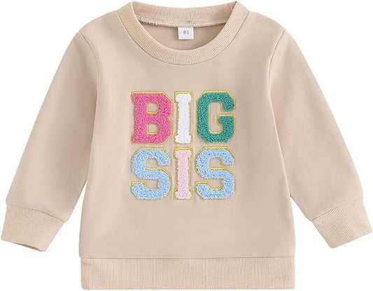 VISGOGO Infant Baby Boy Girls Big Lil Bro Big Lil Sis Matching Set Sweatshirt Romper Embroidery Sweater Toddler Clothes