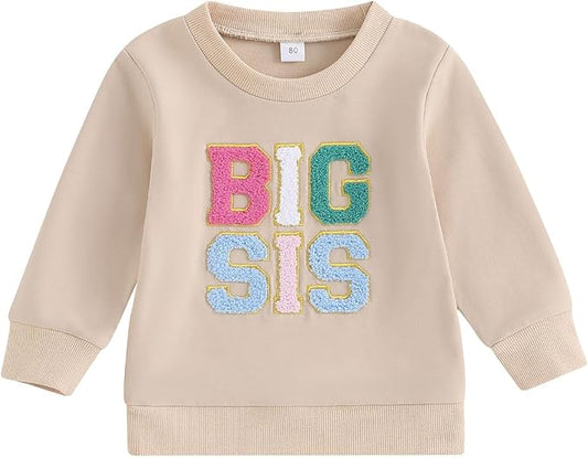 VISGOGO Infant Baby Boy Girls Big Lil Bro Big Lil Sis Matching Set Sweatshirt Romper Embroidery Sweater Toddler Clothes