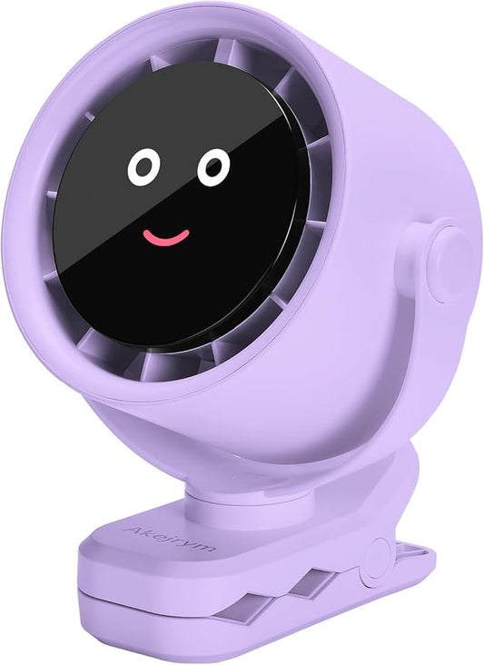 Clip on Fan for Bed, Portable Fan for Travel, Small Powerful 5 Speed Quiet 360° Rotate, Air Turbo Tech & Digital display, For Home Office Stroller Camping (Purple)