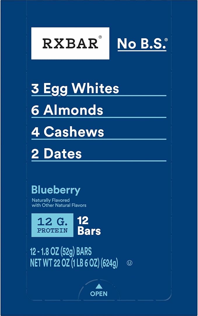 RXBAR Protein Bars, Protein Snack, Snack Bars, Blueberry, 22Oz Box (12 Bars)