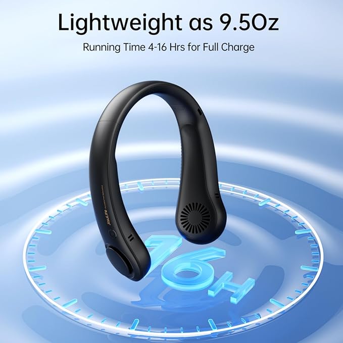 JISULIFE Portable Neck Fan, Hands-Free Bladeless, 5 Speeds, 4000 mAh Battery Operated Wearable Personal Fan, Twistable, Rechargeable, Gift for Women Men-Black