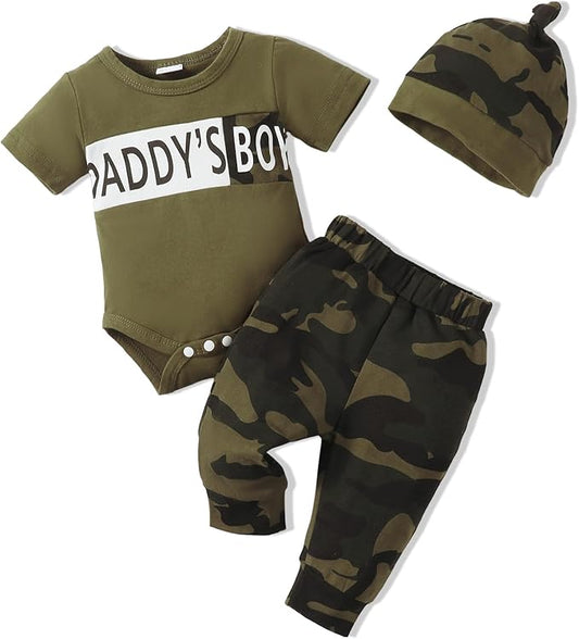 SUNNY PIGGY Baby Boy Clothes Newborn Infant Boys Outfits Romper Hat Pants 3PC Set 0-3 3-6 6-12 12-18 Month Clothing Gift