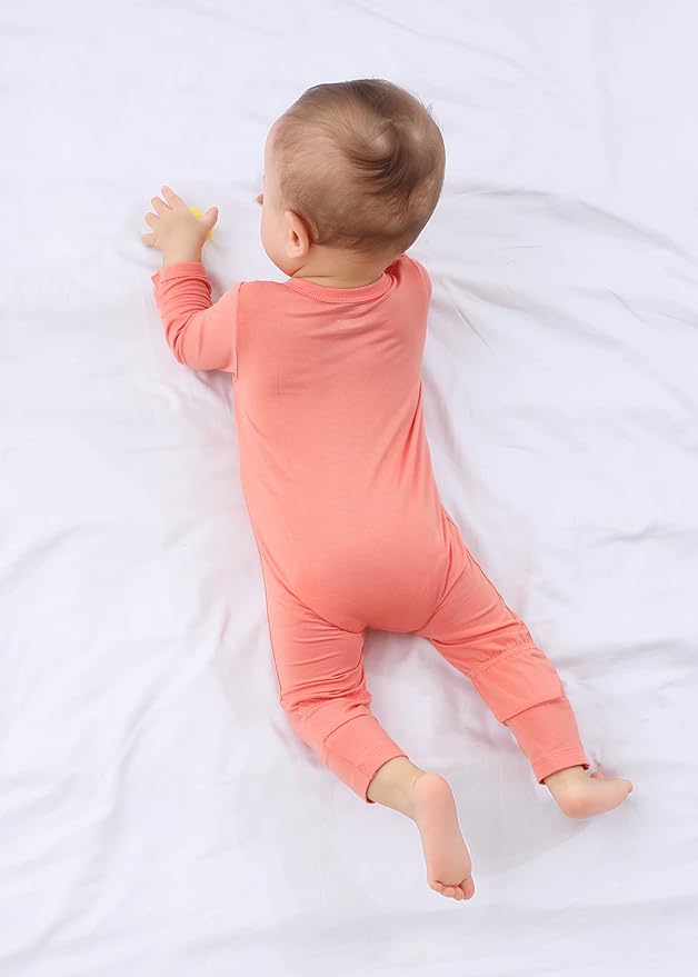 GUISBY Baby Pajamas with Mitten Cuffs - 3Pcs Girls Boys 2 Way Zipper Long Sleeve Rayon Sleepers