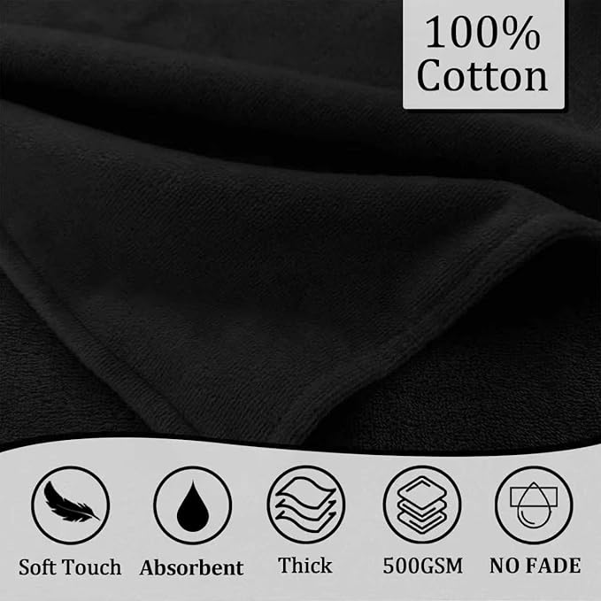 VOOVA & MOVAS Thick Baby Hooded Bath Towel - 100% Cotton,500GSM, 33x31.5 Inches,0-2Years, Super Absorbent Large Towel with Cute Elephant Ears Hood for Newborn, Baby, Infant, Baby Essentials,Black