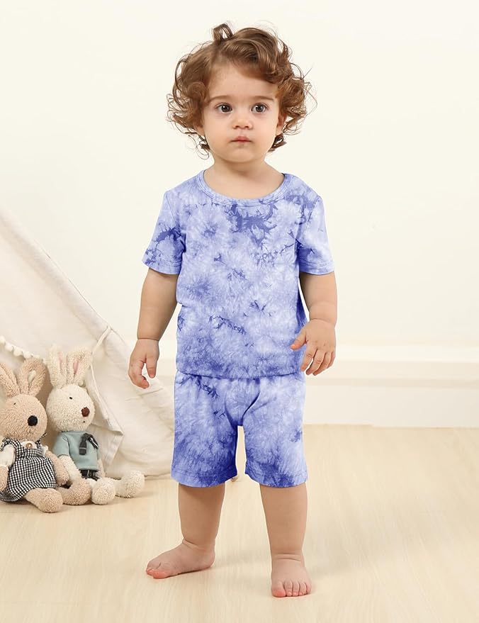 Jimonda Baby/Toddler Soft Sleepwear Short sleeve Kids Cool Pajama Outdoor 2-Piece Shirt&Shorts Casual sets Tie Dye PJ