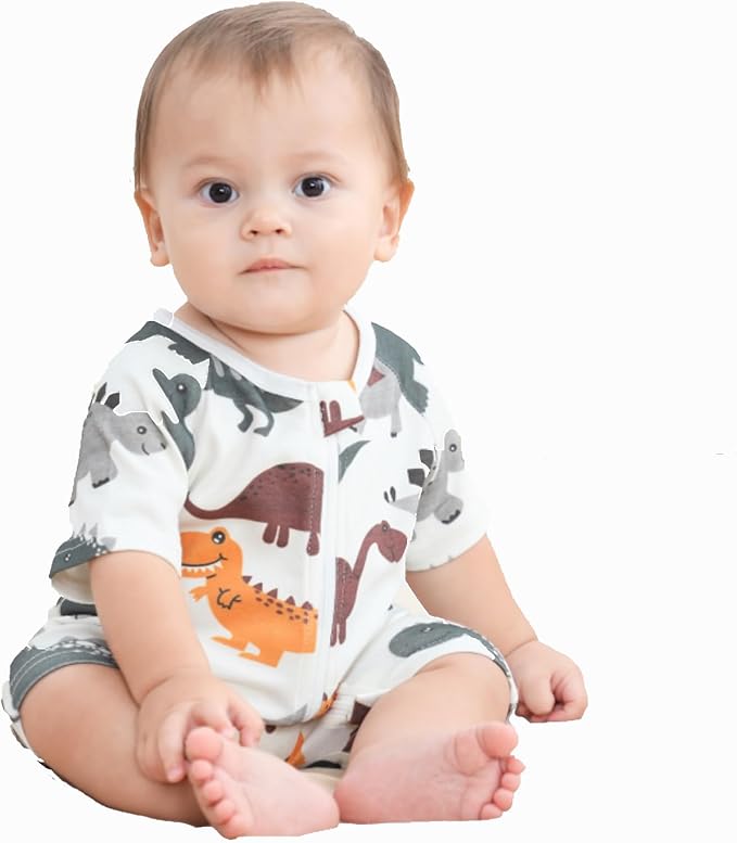 Baby Boy Girl Romper Short Sleeve 100% Cotton Bodysuit Outfits 2 Way Zipper Jumpsuit