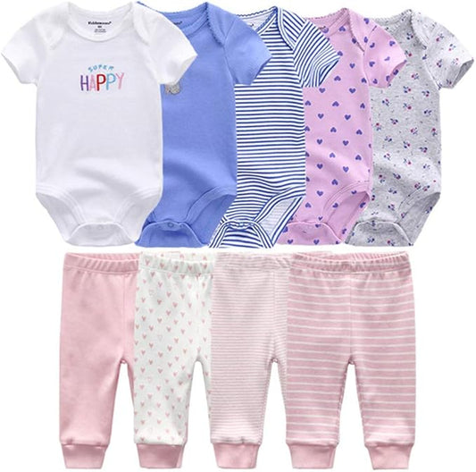 Baby Layette Set Baby Boys' 9-Piece Bodysuits Pants Set Toddler Girl Boy Unisex Baby Gift Sets