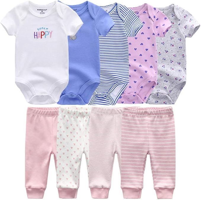 Baby Layette Set Baby Boys' 9-Piece Bodysuits Pants Set Toddler Girl Boy Unisex Baby Gift Sets