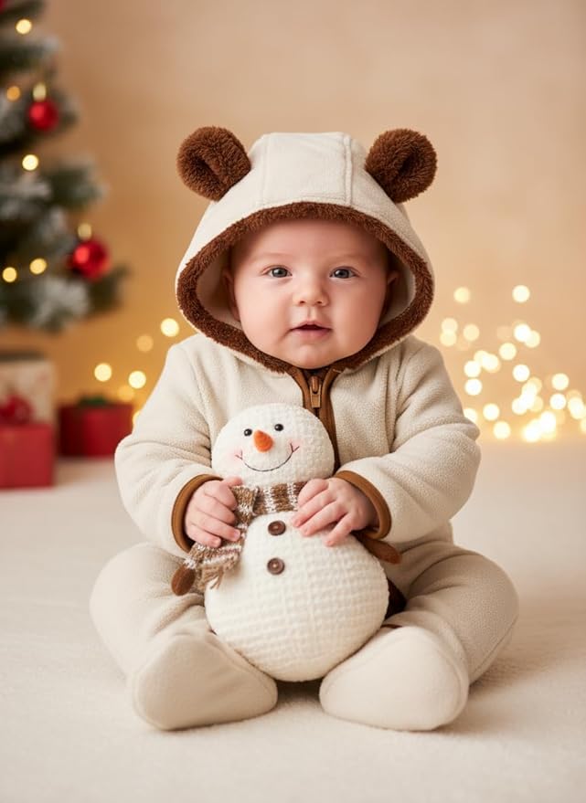 PATPAT Fleece Hooded Footed Romper Clothes, Soft Warm Footie Covers, Car Seat Friendly, Easy Zip, Cute Boy Girl