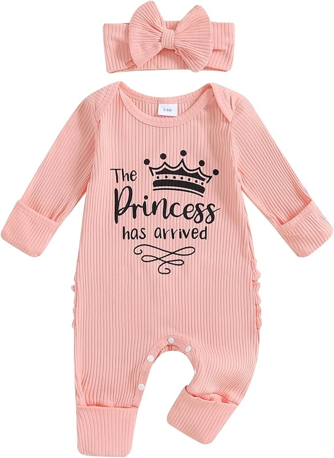 Newborn Girl Clothes Baby Girl Coming Home Outfit Zipper One-piece Outfits Ruffle Footie Bodysuit Jumpsuit Headband