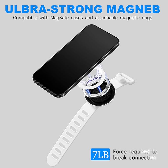 Stroller Phone Holder Universal Phone Holder for Stroller Strong magnetic phone holder with adjustable strap, stable and safe, compatible with fitness equipment, strollers, shopping carts, White