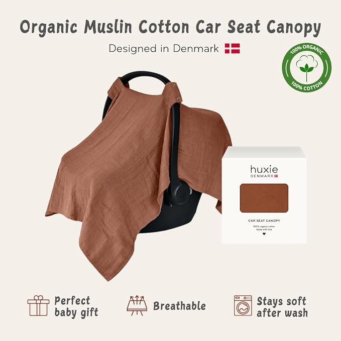 Car Seat Cover Baby - Organic Cotton - Carseat Covers Baby - Carseat Cover - Car Seat Canopy - Carseat Canopy - 100% Muslin Cotton, 43" x 32" (Cedar)