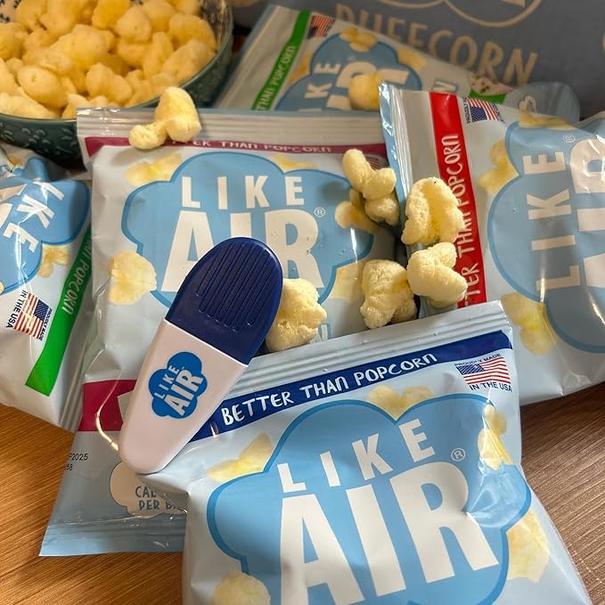 Like Air Puffcorn Variety Pack (0.5 oz, Pack of 20), White Cheddar & Classic - 80 Calories, Gluten Free (White Cheddar & Classic) - Shark Tank Product