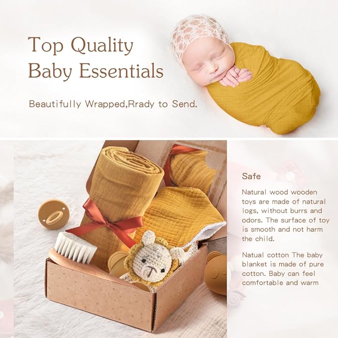 EERKEOD Baby Gift Set for Newborn New Baby Gift Set - Newborn Baby Essentials Baby Bath Set with Baby Blanket Baby Rattle - New Born Baby Girls Gift & Baby Boy Gifts for Baby Shower