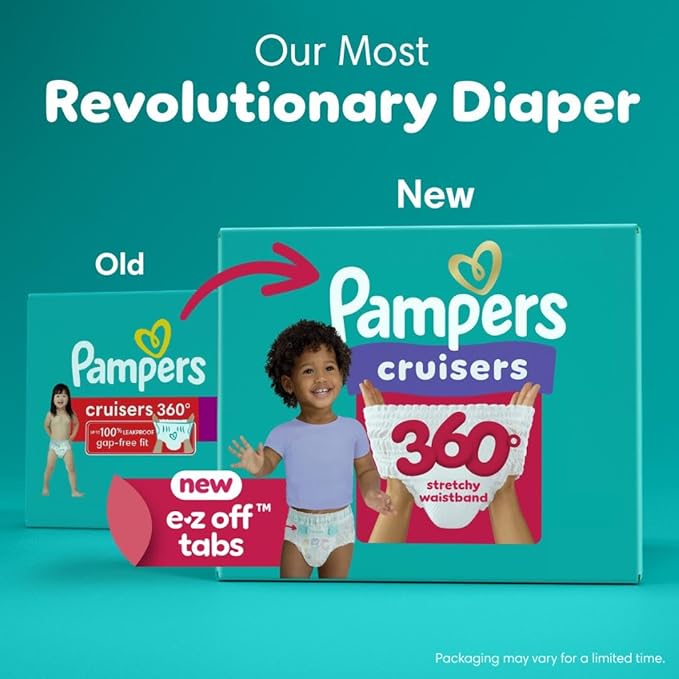 Pampers Diapers - Cruisers 360 - Size 6, 17 Count, Babyproof up to 100% Leakproof Pull-On Diaper (Packaging May Vary)