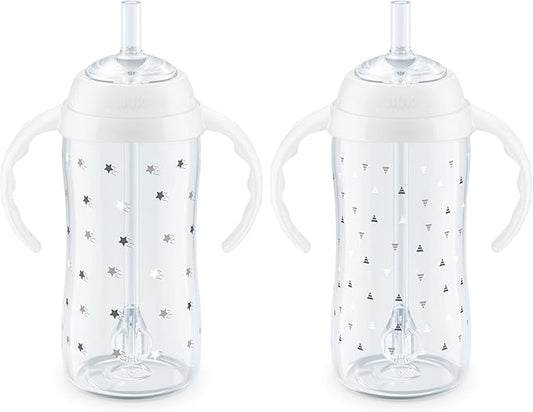 NUK Learner Straw Cup, 10oz, 2-Pack - Toddler Sippy Cup with Soft Straw for Easy Drinking, Suitable for Ages 8 Months and Up, Timeless Collection