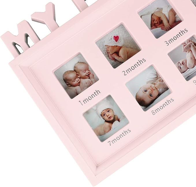 My First Year Frame Baby Picture Keepsake Frame for Photo Memories, Pink