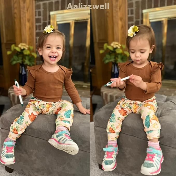 Aalizzwell Preemie Newborn Infant Baby Girls Clothes Ribbed Romper Bodysuit Pants Set Fall Winter Outfits