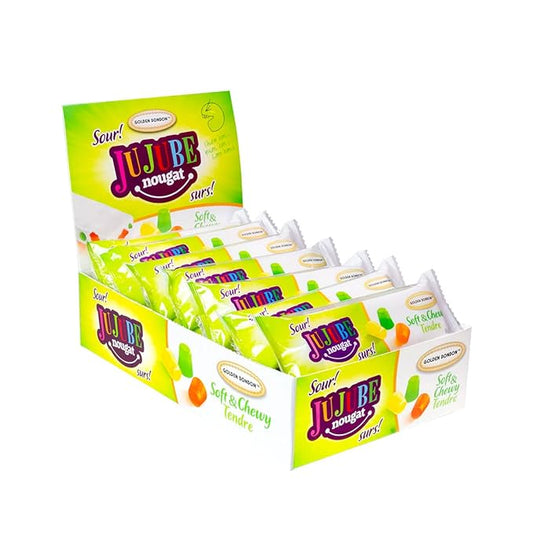 Golden Bonbon Italian Sour Jujube Nougat Candy, Soft and Chewy With Fruity Jelly Beans Original Recipe (25.2 Oz - 18 Bars, Sour)