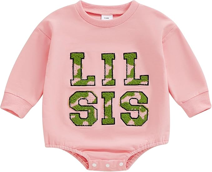 VISGOGO Infant Baby Boy Girls Big Lil Bro Big Lil Sis Matching Set Sweatshirt Romper Embroidery Sweater Toddler Clothes