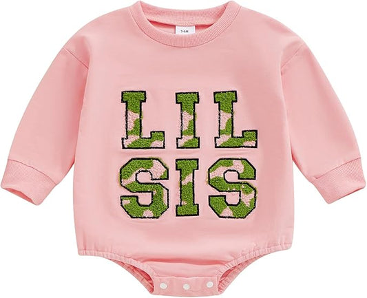 VISGOGO Infant Baby Boy Girls Big Lil Bro Big Lil Sis Matching Set Sweatshirt Romper Embroidery Sweater Toddler Clothes