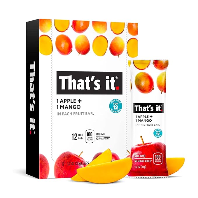 That's it. (48 Count) Variety Pack | Strawberry, Blueberry, Mango & Cherry flavors | 100% Natural Real Fruit bars. Strawberry. Plant-based, Vegan, gluten-free. No added Sugar. Top 12 allergen free