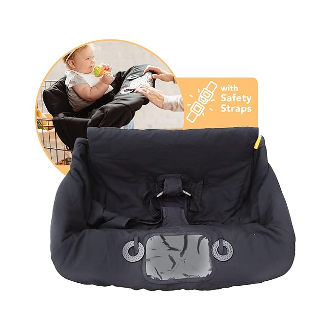 2-in-1 Cushy High Chair Cover and Shopping Cart Cover for Baby, Comfortable Cover for Grocery Cart, Universal Fit Cart Cover for Babies, Includes Storage Pouch - Black