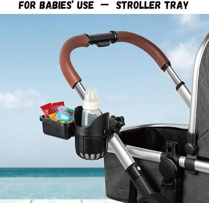 Removable Stroller Snack Tray With Universal Cup Holder, Detachable Attachment and Accessories, Bike Cup Holder, 2 in 1 Detachable Snack Tray