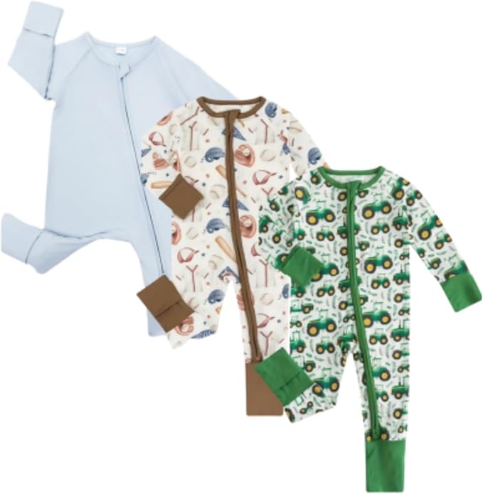 Bow Dream Bamboo Rayon Baby Boy Romper Footed Long Sleeve Footies Newborn Girl Clothes Footless with Zipper and Mitten Cuffs