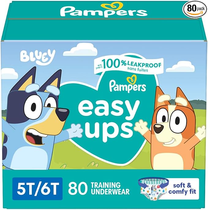 Pampers Training Pants - Easy Ups Boys & Girls Bluey - Size 5T-6T, 80 Count, Children's Potty Underwear (Packaging May Vary)