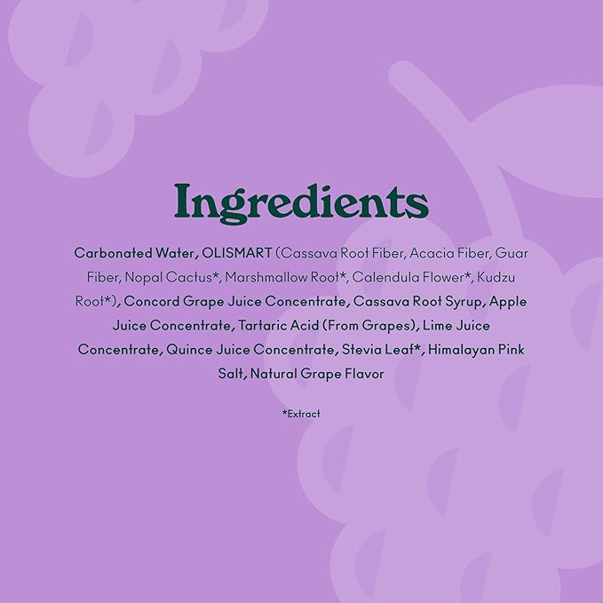 OLIPOP Prebiotic Soda Pop, Classic Grape, Pantry Pack Packed with Prebiotics, Fiber, and Botanicals, Gluten Free, Vegan, GMO Free, 12oz (12-Cans)