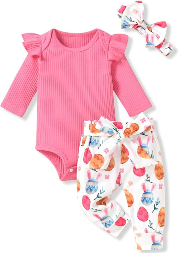 Aalizzwell Preemie Newborn Infant Baby Girls Clothes Ribbed Romper Bodysuit Pants Set Fall Winter Outfits