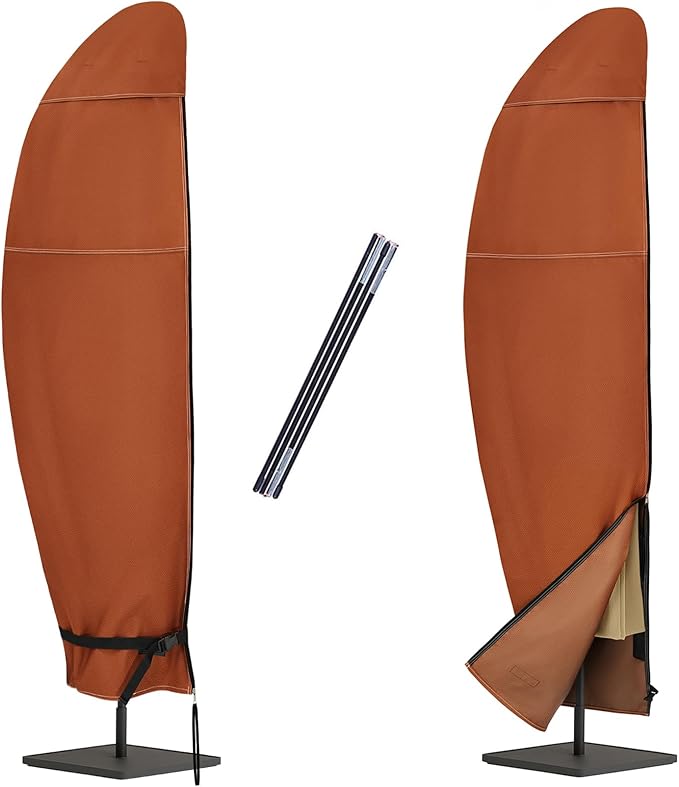 NettyPro Patio Umbrella Cover Outdoor Waterproof Cantilever Offset Parasol Banana Umbrella Cover Fits 10ft to11ft, Brown