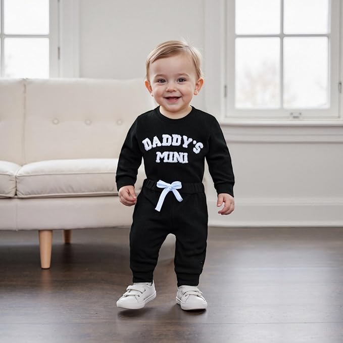 Kupretty Baby Boy Clothes 3 6 12 18 Months Fall Winter Outfit Mama's Boy Embroidery Waffle Long Sleeve Romper Pants Set