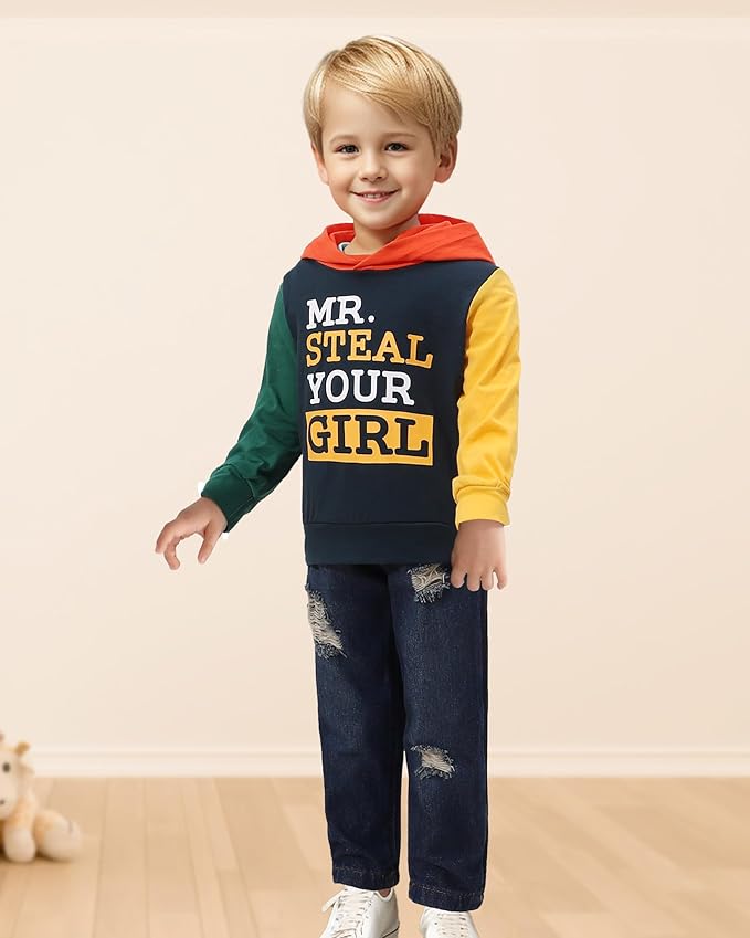 NZRVAWS Baby Boy Clothes Toddler Boy Outfit 2 3 4T 6 12 18 24 Month Fall Winter Hoodie Ripped Jeans Clothing