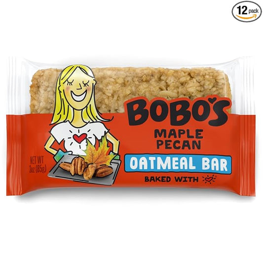 Bobo's Oatmeal Bars, Maple Pecan, Gluten Free Vegan Whole Grain Oat Bars, Pack of 12