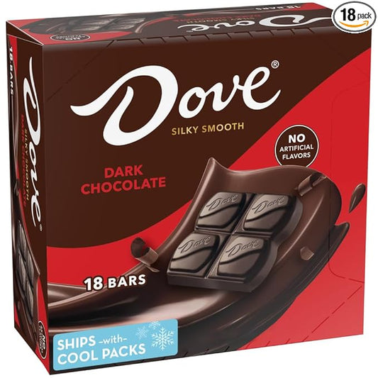 DOVE Dark Chocolate Candy Bars, Full Size Candy Bars, Suitable for Snacking, Parties, and Gift Baskets, 1.44 oz (Pack of 18)